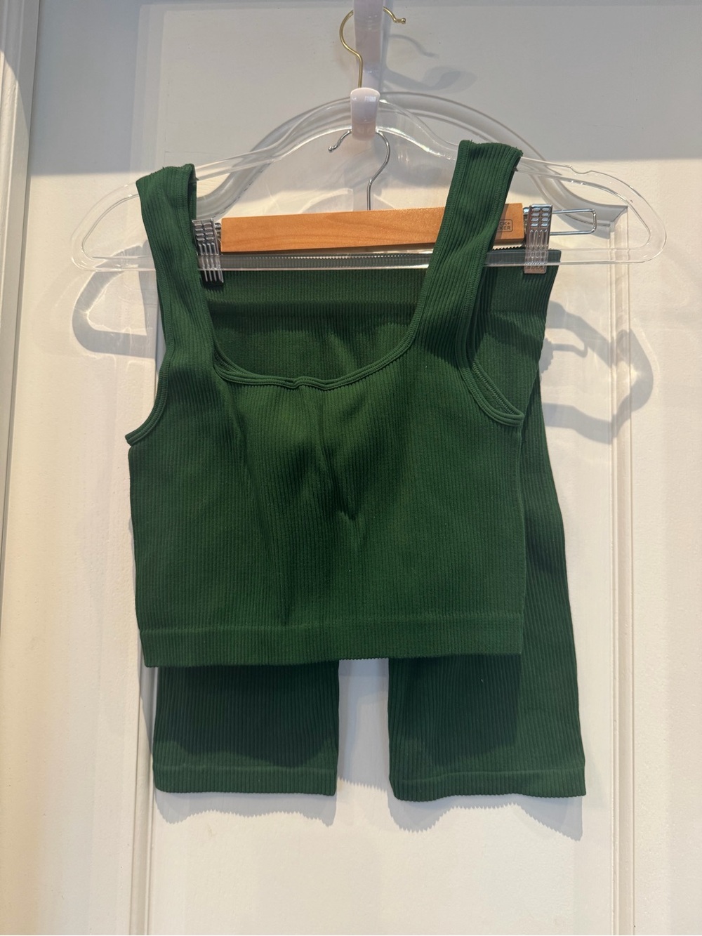 Zara Ribbed Cropped Tank Top and Shorts Set in Deep Green